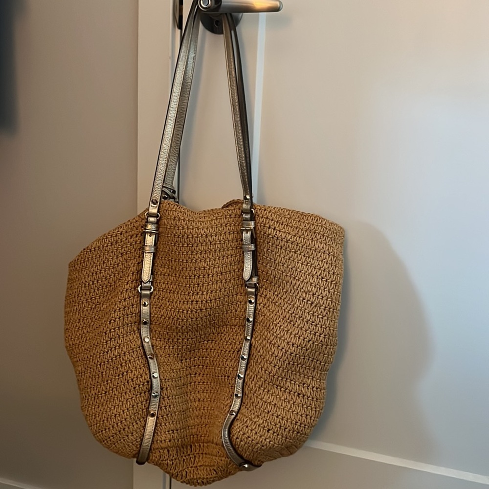 Michael Kors Large Studded Straw Shopper Tote Beach Bag Shoulder Bag Rattan Bag - Picture 4 of 6